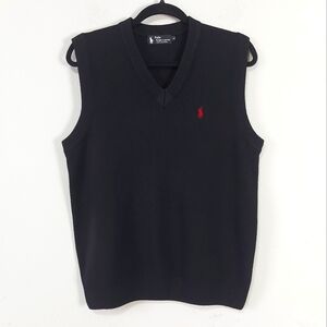 Polo Ralph Lauren Men Cashmere Vest Large Black Preppy Fall Sleeveless Sweater